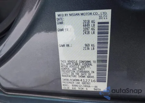 2021 Nissan Altima Sr Intelligent Awd из США, поврежденный, VIN 1N4BL4CW0MN412716
